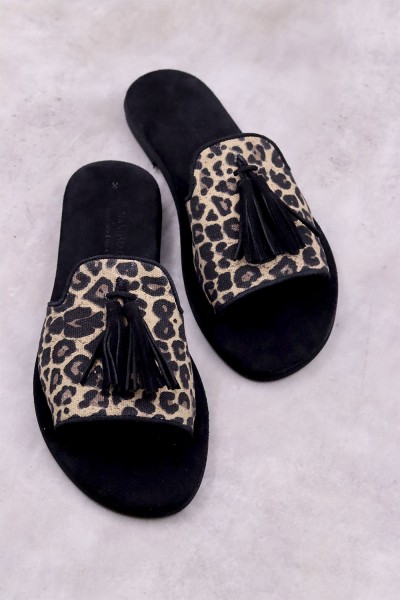 99450 Leopard Black Γυναικεία ανατομικά σανδάλια.